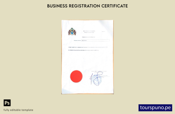 Plantilla de certificado de incorporación de Gambia lista para imprimir